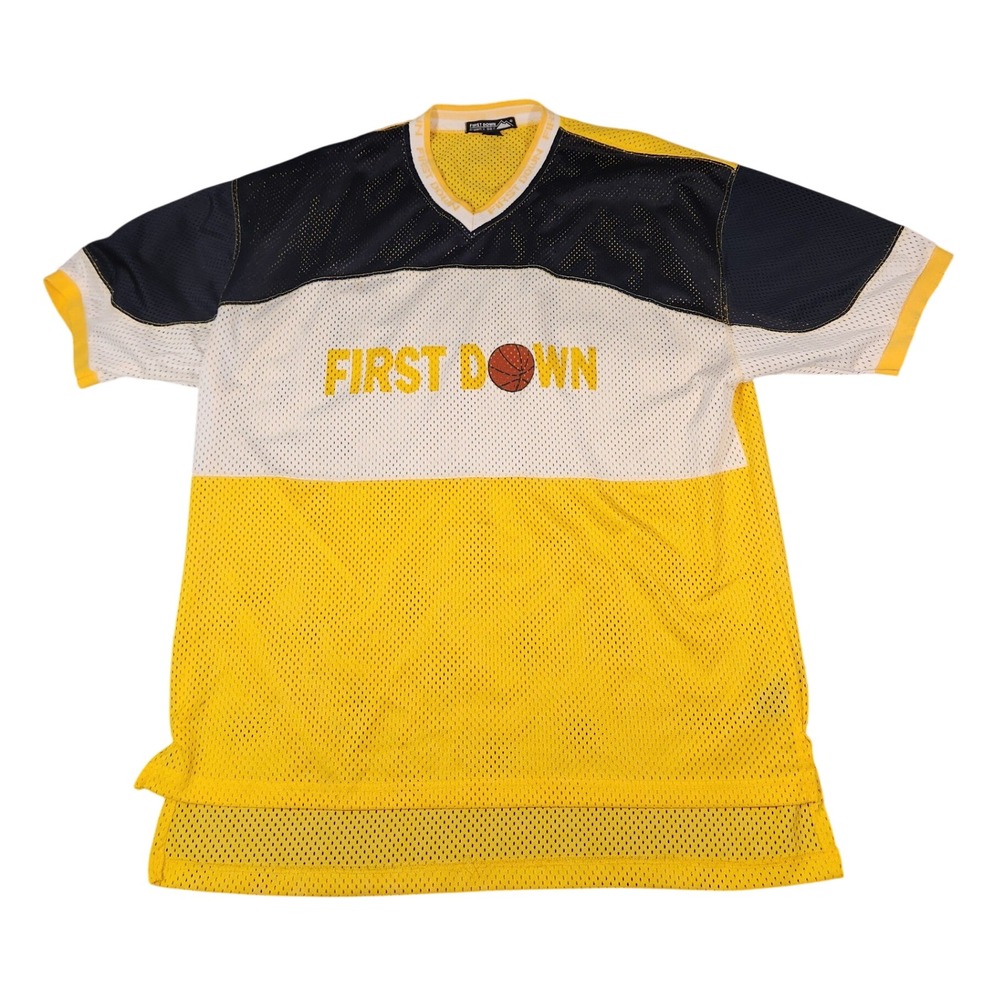 Vintage 90s First Down Mens Basketball Jersey XXL Colorblock Streetwear Hip Hop